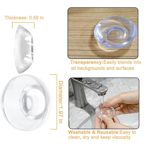 Door Stopper Wall Protector Set, Stick On Adhesive Bumper Protectors, Reusable Rubber Door Stops From Door Knobs, Shock Absorbent Wall Shield That Stops Door Slams, Keeps Walls Safe, Clear 4 Pack
