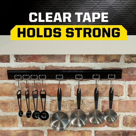 Heavy Duty Double Sided Gel Tape For Removable Mounting Up To 20 Lbs On Metal Glass Tile Wood Brick And More, Water Resistant Clear Nano Tape used to hang kitchen utensils on brick wall.