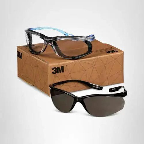 Virtua CCS Clear And Virtua Sport CCS Gray Safety Glasses Set With Foam Gasket on box, clear and gray lenses displayed
