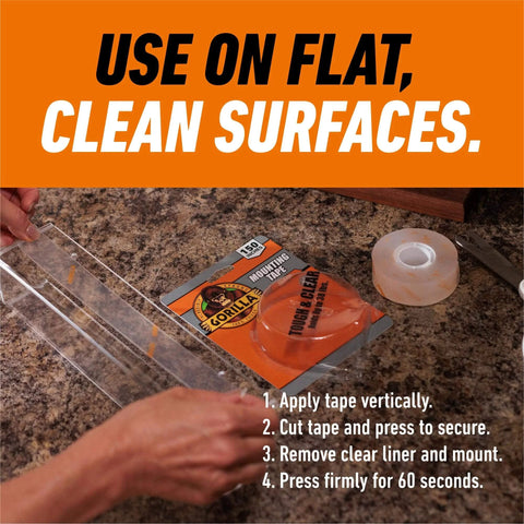Tough As Nails And Clear Double Sided Mounting Tape Weatherproof For Indoor Or Outdoor Use, packaging and usage instructions