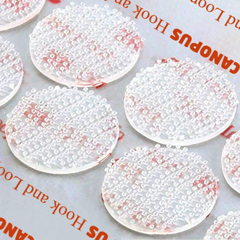 Heavy Duty Double Sided Hook And Loop Tape Pack With Clear Reclosable Fasteners 0.75 Inch Circle Discs 16 Pieces Includes Box Cutter And Razor Replacements Made In USA