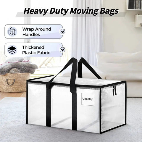 8 Pack Extra Large Heavy Duty Moving Bags Clear Storage Bins With Lids Reinforced Handles And Heavy Duty Zippers for clothes.
