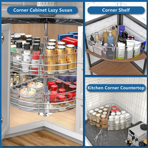 Clear One Eighth Wedge Corner Cabinet Lazy Susan Organizer Bins For 28 To 29 Inch Diameter Turntable Storage Pack Of Six.