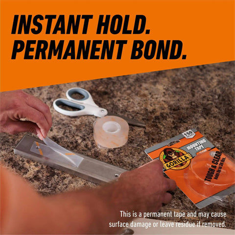 Tough As Nails And Clear Double Sided Mounting Tape Weatherproof For Indoor Or Outdoor Use, 1 inch by 150 inches in use