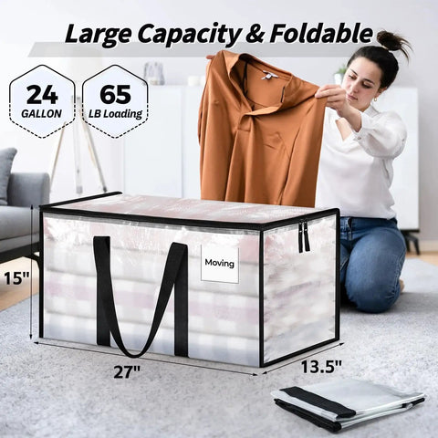 8 Pack Extra Large Heavy Duty Moving Bags Clear Storage Bins With Lids Reinforced Handles And Heavy Duty Zippers for Clothes
