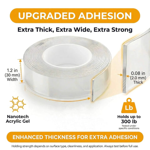 Heavy Duty Double Sided Tape For Clear Mounting Nano Adhesive Strips For Picture Hanging Easy Peel And Stick 9.85 Feet Roll