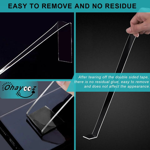 Ultra Strong Double Sided Tape For Indoors And Outdoors, Heavy Duty Removable Clear Nano Adhesive, showing tear-free removal.