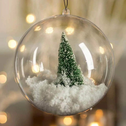 12 Pack Clear Plastic Fillable Ornament Ball 3.15''/80mm for Christmas,Holiday, featuring snow and a mini tree inside