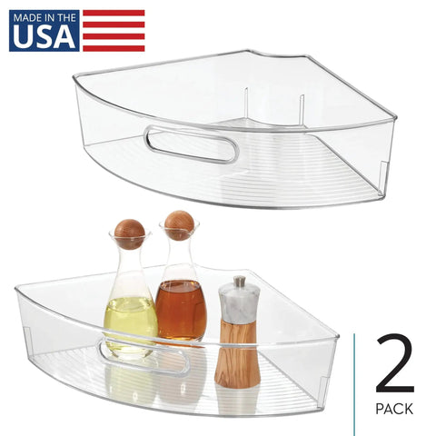 Clear 1/4 Wedge Bin For Corner Lazy Susan Cabinet Kitchen Organizer 2 Pack, space saving storage for spices and condiments.
