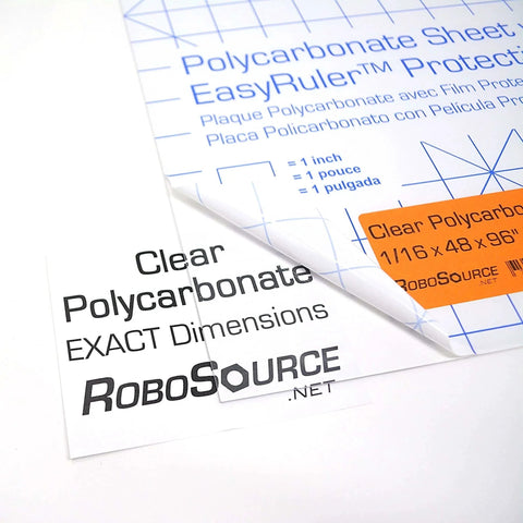 Clear polycarbonate sheet with EasyRuler film, 12x18, 1/16 inch thick, for VEX robots and DIY hobby, shatter resistant.