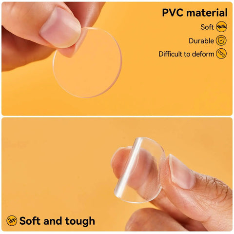 Close-up of clear PVC material from 9 Pack Wall Bumpers And Door Stoppers Set With Clear Round Cushions, Self Adhesive 35x35mm Protectors