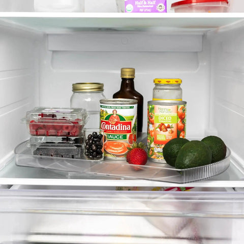 Rotating Refrigerator Lazy Susan Organizer Square For Large 16 Point 5 By 11 Inches Clear PET Turntable in fridge with jars