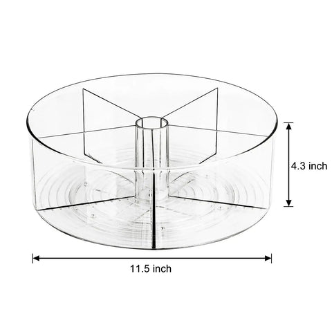 Rotating Makeup Organizer Turntable 11.5 Inch Large Cosmetic Storage with Five Dividers, 360° rotating, clear plastic design