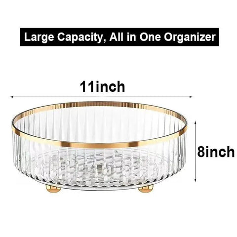 11 Inch Round Rotating Makeup Organizer Lazy Susan Turntable Vanity Storage For Skincare, Makeup, Perfume And Cosmetics, Clear 360 Degree Spinning Display Tray With No Assembly Required, 3 Inch High Caddy