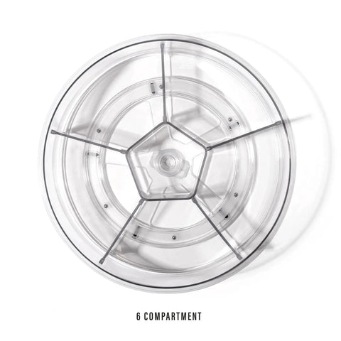 Top view of Round Turntable Organizer With Six Removable Clear Bins 11.7 Inch Rotating Storage Tray