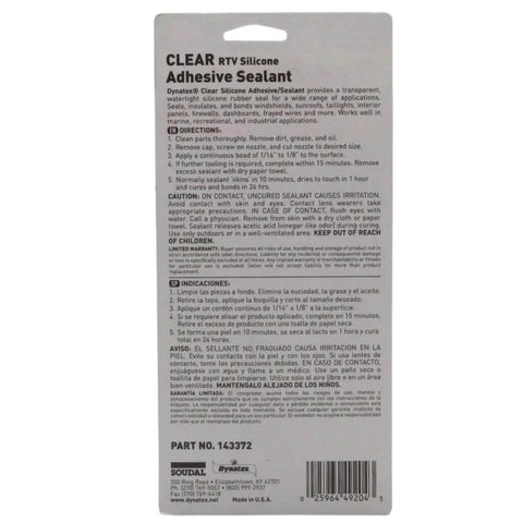 Clear RTV Silicone Adhesive Sealant For Waterproof Moisture Cure Bonding Single Component Formula packaging back view