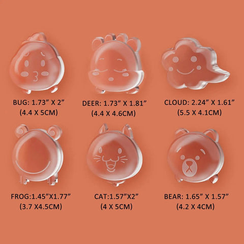 Six Pack Clear Rubber Door Stop Guards For Walls With Self Adhesive Backing Quiet Door Knob Protectors in various animal shapes