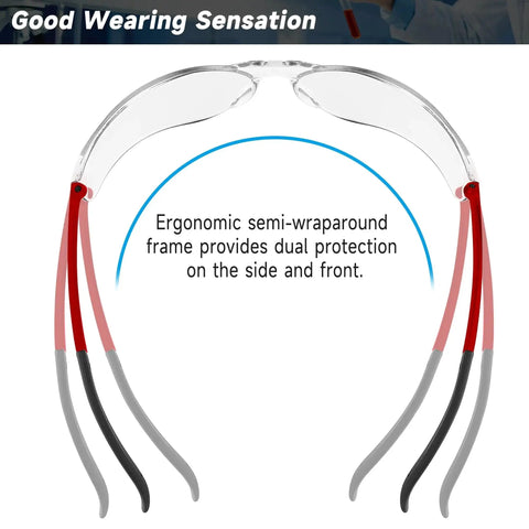 Clear ANSI Z87.1 Safety Eyewear For Men And Women Scratch Resistant Lenses with ergonomic semi-wraparound frame.