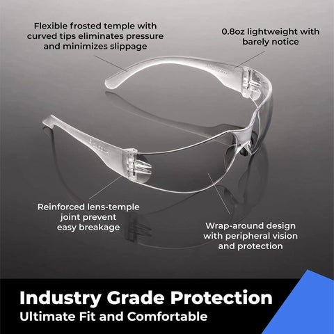 Clear Safety Glasses 24 Pack ANSI Z87.1 Impact Resistant Eye Protection UV400, lightweight design, wrap-around style