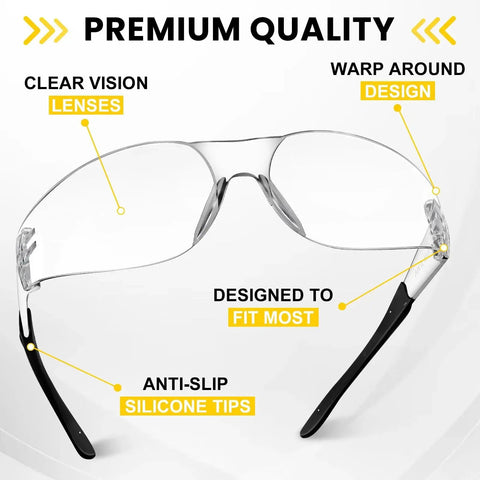 18 Pack Clear Safety Glasses ANSI Z87 1 Lightweight Eye Protection For Work Lab with wrap-around design and silicone tips