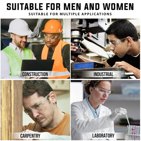 Clear Safety Glasses With Polycarbonate Lens And Wraparound Side Shields Pack 12 used in construction, industrial, carpentry, laboratory settings