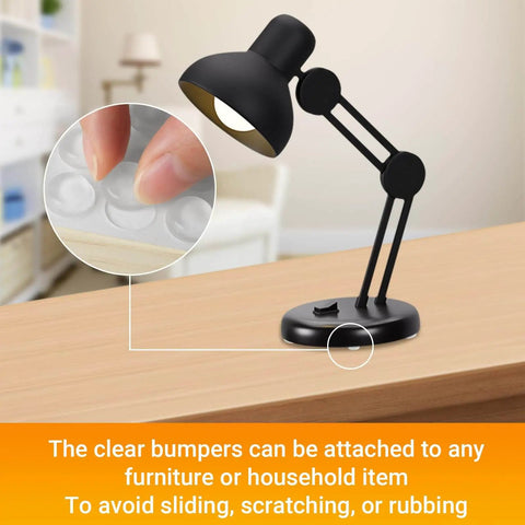 Clear Self Adhesive Cabinet Bumpers For Kitchen Cabinets And Doors shown on a desk lamp base, highlighting installation ease.