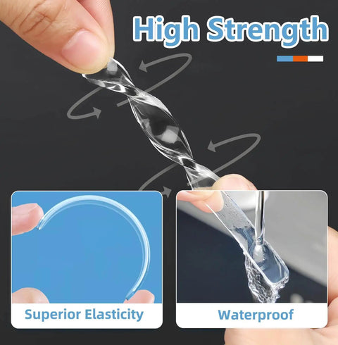 Clear Silicone Cabinet Door Bumpers, 10 Pack Self-Adhesive Noise Dampening Pads for Drawers and Furniture showing elasticity and waterproof features.