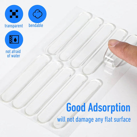 Sheet of 20 Piece Clear Silicone Cabinet Door Bumpers Set With Self Adhesive Strips for surface protection and sound dampening