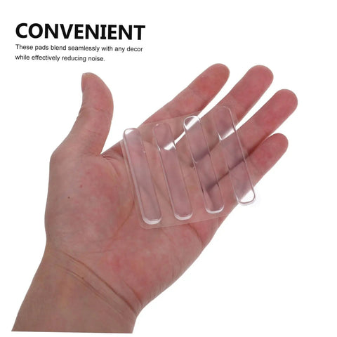 Person holding 12 Pcs Door Slam Silencer Silicone Cabinet Door Bumpers Adhesive Closers Wall Protectors For Home Non Tool Quick Install And Silent Soft Cushions To Prevent Slams And Protect Walls display.