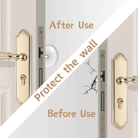 Six Pack Clear Silicone Door Stoppers for Walls Self Adhesive Door Bumpers to Stop Slams Round Wall Protectors shown in use