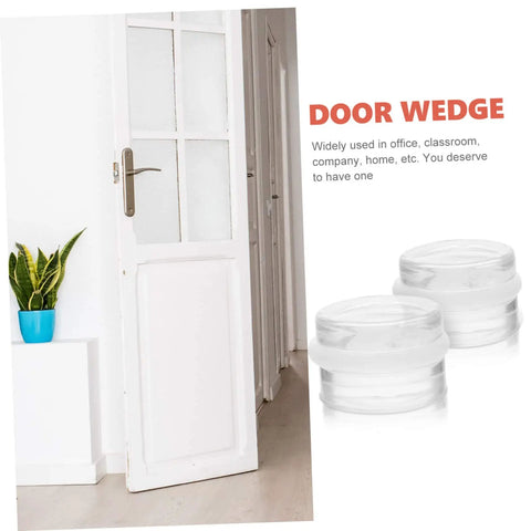 Clear silicone door wedge displayed near white door for Six Piece Door Silencer And Stopper Sliding Buffer Set For Noiseless Door Closing And Finger Safety Anti Collision Shield For Cabinets And Home Doors