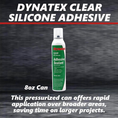 Clear RTV Silicone Adhesive Sealant, 8 Oz Can, Moisture Cure Formula Delivers A Strong Flexible Bond, Watertight Seal, displayed with text
