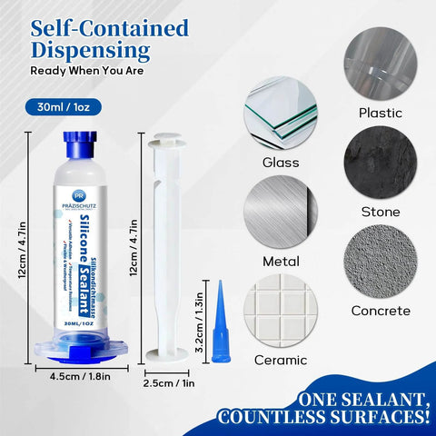 Clear RTV Silicone Sealant For High Temperature And Waterproof Seals Flexible All Purpose Caulk For Home Auto And Crafts No Leak Guarantee Ideal For Kitchens Bathrooms Showers Windows Glass Ceramic Plastic 30ml shown with dispensing tube and nozzle, suitable for various materials.