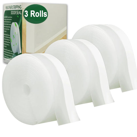 Front view of three white silicone door weather stripping seals, 35mm wide, 49 ft total.