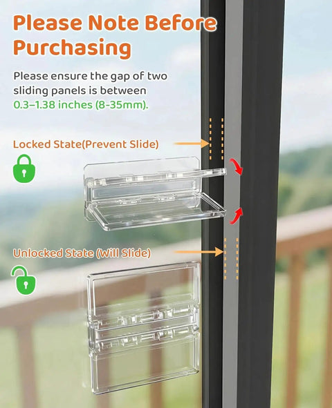 4 Pack Window Locks For Baby Proofing Clear Sliding Glass Door Locks Childproof Closet Latch Patio Kitchen Bathroom Slide Stopper close-up view.