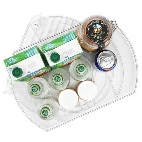 Square Lazy Susan Turntable Organizer For Refrigerator And Pantry Cabinets 15.3 X 11.1 Inches Clear 2 Pack With Detachable Dividers.