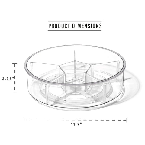 Round Turntable Organizer With Six Removable Clear Bins 11.7 Inch Rotating Storage Tray dimensions illustration