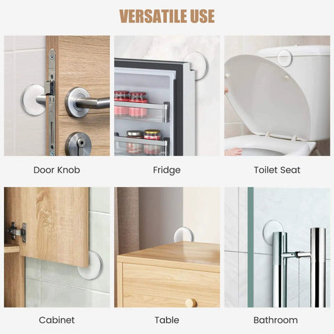 8 Pack 2 Inch Door Stoppers For Walls, Clear Rubber Door Handle Bumpers, Heavy Duty Adhesive Wall Shields, installed.