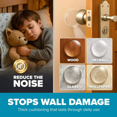 STRONGEST HOME Wall Protector for Door Knobs, 2-Inch with clear self-adhesive rubber bumpers on various surfaces; stops wall damage.