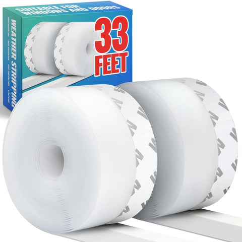 Weather stripping door and window seal rolls, 33 feet, white adhesive foam tape, Amazon brand