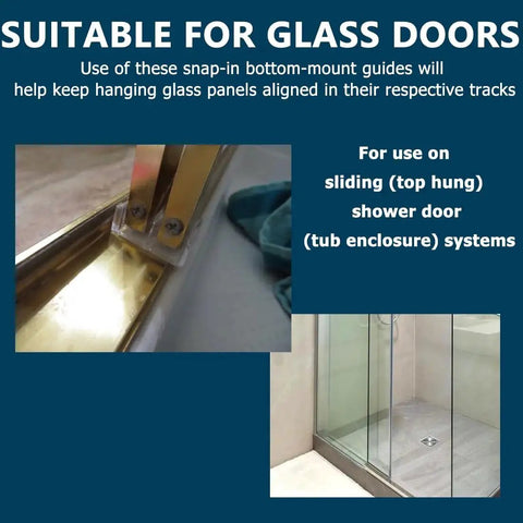 Clear Plastic Sliding Shower Door Bottom Guides Set Five Pieces With Snap In Design for tub enclosures installation view.