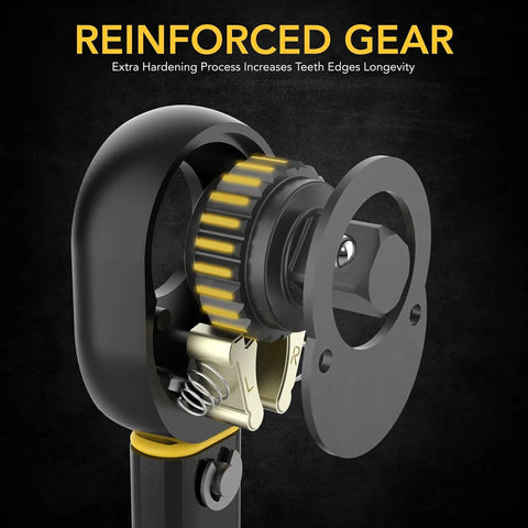 Close-up of reinforced gear in Click Torque Wrench, Half Inch Drive, 10 to 150 Foot Pounds and 13.6 to 203.5 Newton Meters