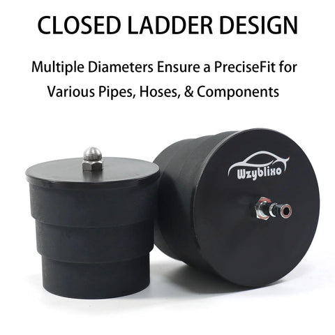 Wzyblixo turbo leakage tester kit, two black metal units with stepped adapters, 1-3/8 to 3-1/2 inches, logo visible