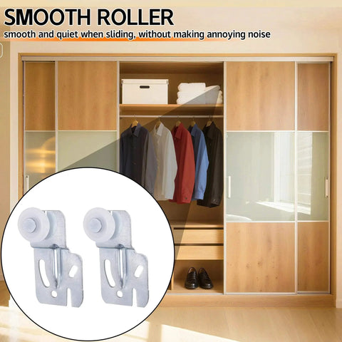 5 Pcs Sliding Closet Door Roller Kit in a wardrobe with wooden sliding doors and smooth rollers