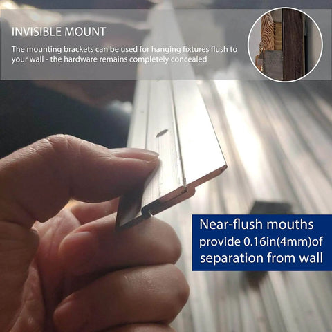 Heavy Duty Aluminum Z Hanger Wall Mount Kit for Picture Frames and Artwork with Hidden Bracket Clips French Cleat Style