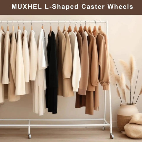 Clothing rack on Eight Pcs L-Shaped 1 Inch Caster Wheels With 360 Degree Swivel And Brake, TPR rubber, showing mobility on carpet