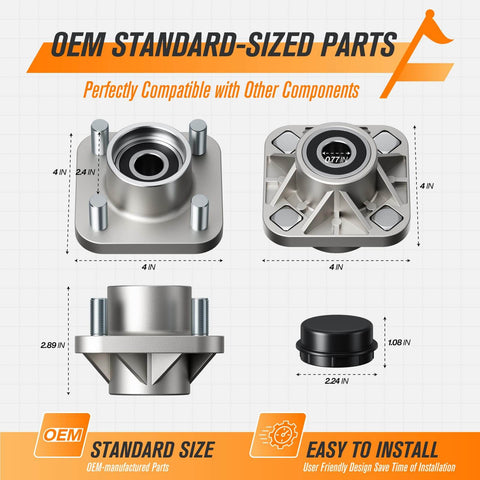 Front Wheel Hub Assembly With Dust Cover For Club Car DS And Precedent Golf Carts 2003 And Up Tempo 2018 And Up Gas Or Electric