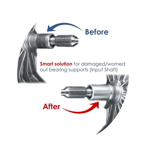 Before and after installation of Premium Clutch Throwout Release Bearing And Repair Sleeve Kit on automotive input shaft