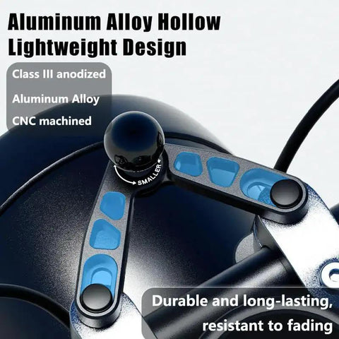 Close-up of CNC aluminum ball base mount for motorcycle front fork stem, highlighting B size 1 inch ball and anodized finish.