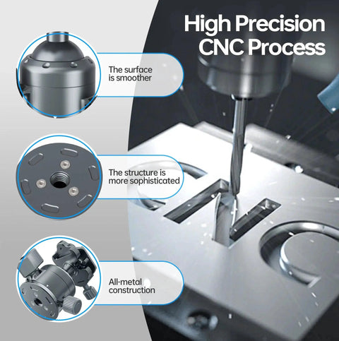 High precision CNC process for Low Profile 36mm CNC Aluminum Ball Head for Tripod and Monopod with smooth surface and all-metal construction.